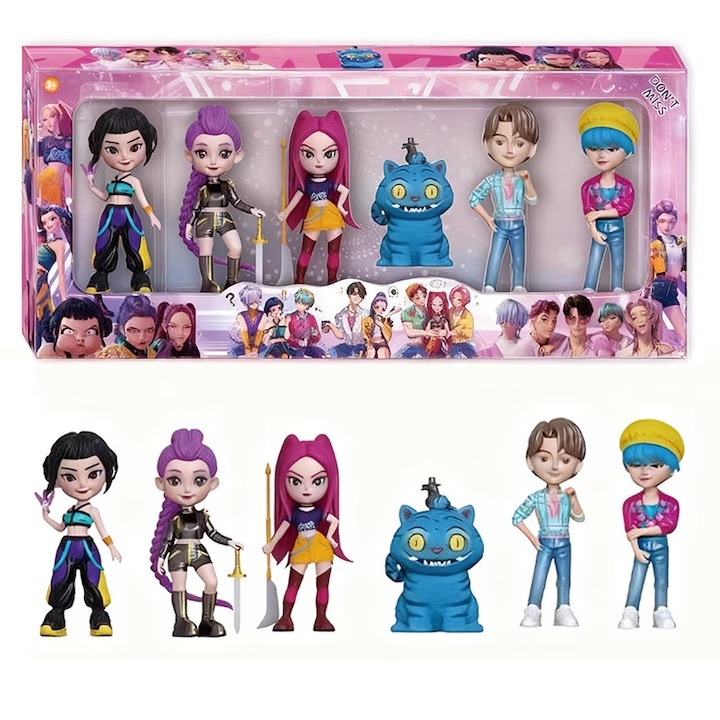 Set de 6 Papusi K-pop Idol, AjieQaQ®, Inaltime 15-18 cm, PVC Premium, Culori Vividc, cu Baze de Expozitie, Pentru Colectie, Cadou Perfect pentru Fani, Baieti si Fete, Decor Unic, Accesoriu pentru Pasionati