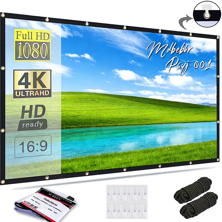 Ecran de Proiectie, BYONDSELF®, 150 inch, Fata-verso, pentru Zi si Noapte, 16:9 Textil, 4K HD, Suport 1080P/3D