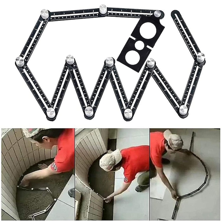 Rigla de masurare multi-unghi 12 laturi, unelte de masura, plastic ABS, negru