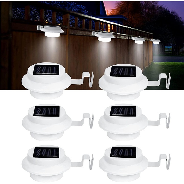 Set de 6 Lampi Solare LED Waterproof - Alb - Iluminare pentru Garduri, Intrari, Alei