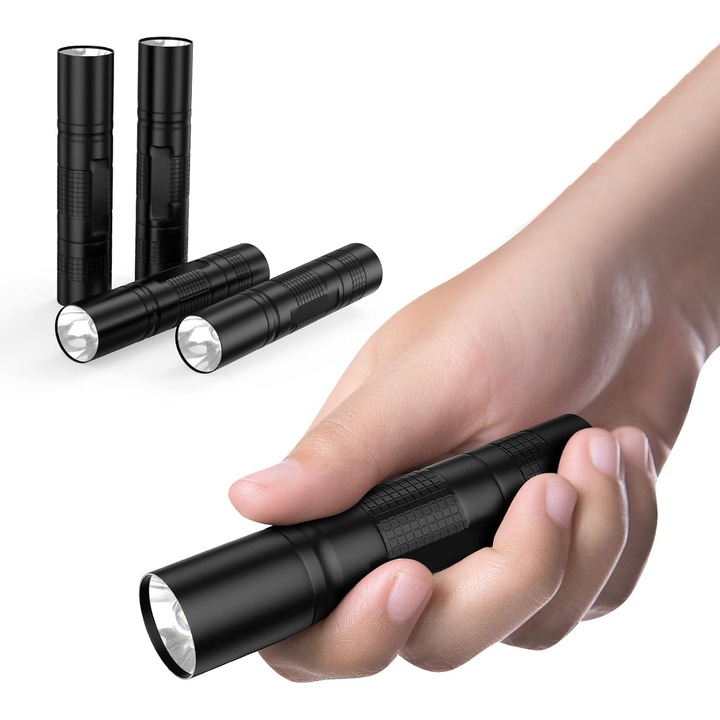 Комплект от 4 презареждащи се LED фенера, 240 лумена, IP67, алуминий, 11x3 см