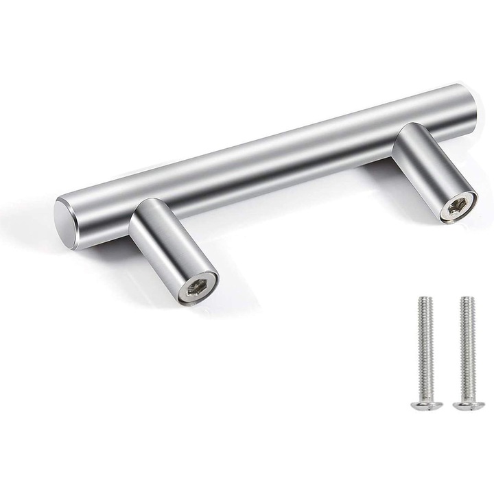 Set 10 manere din inox, 64mm distanta intre gauri, argintii, pentru usi si mobilier