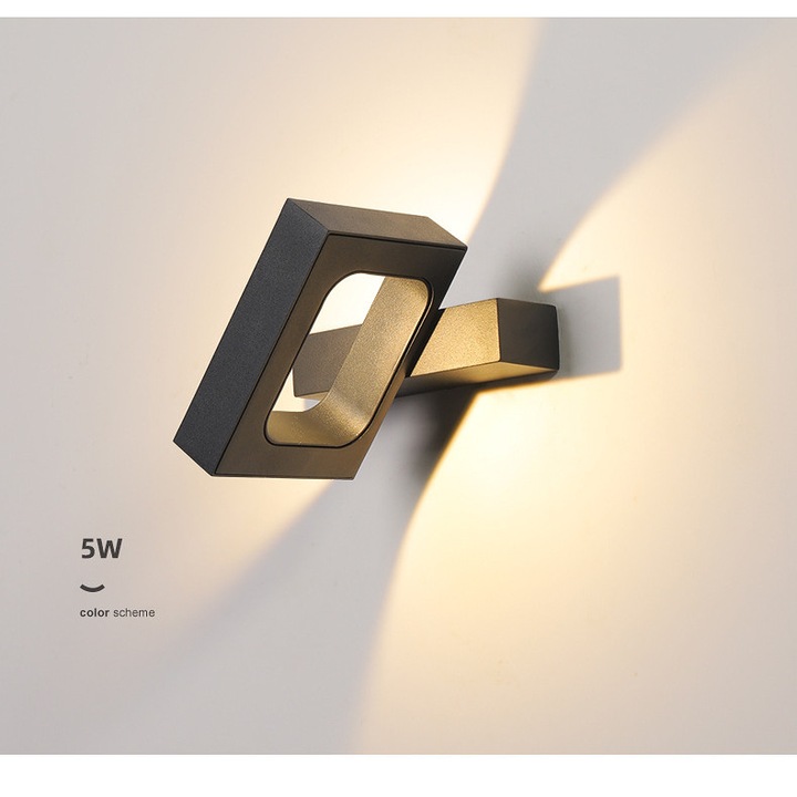 LED аплик 5W, естествено бяло 3000K, алуминий, 14.5x13x3см, модерен дизайн, за вътрешна/външна употреба