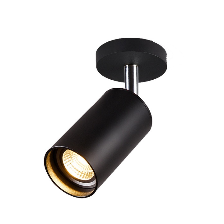 Spot LED de tavan rotativ, 12W, tri-color, negru, design modern