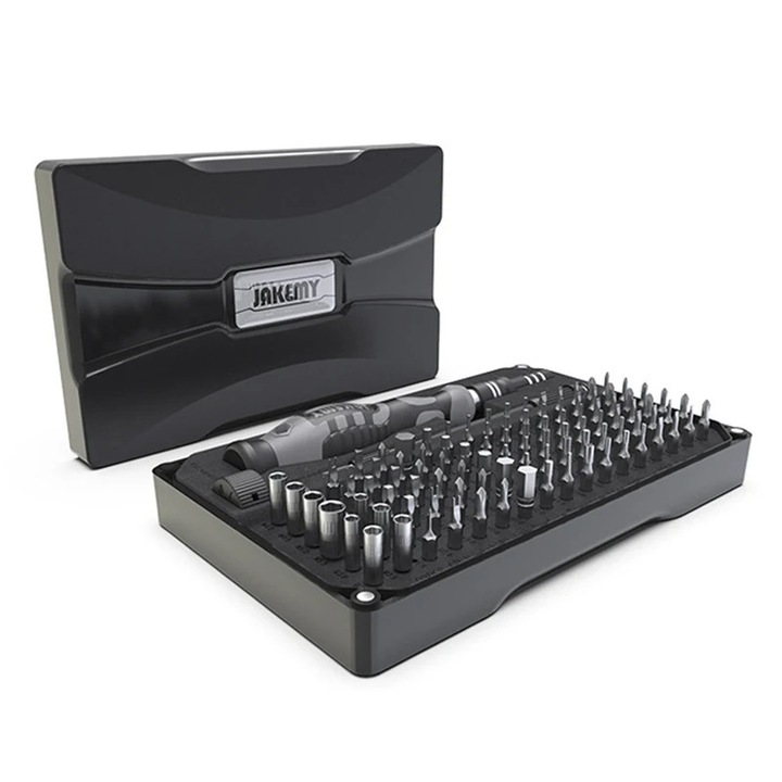 Set de surubelnita cu biti, 106 in 1, Jakemy, bit Phillips si Torx, bara de extensie, unelte de reparat