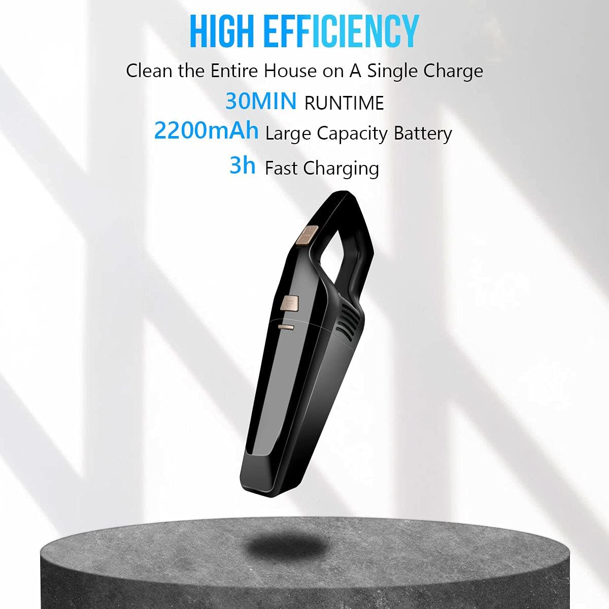 Aspirator portabil fara fir, 120W, 2200mAh, putere de aspiratie 4.5 kPa, negru