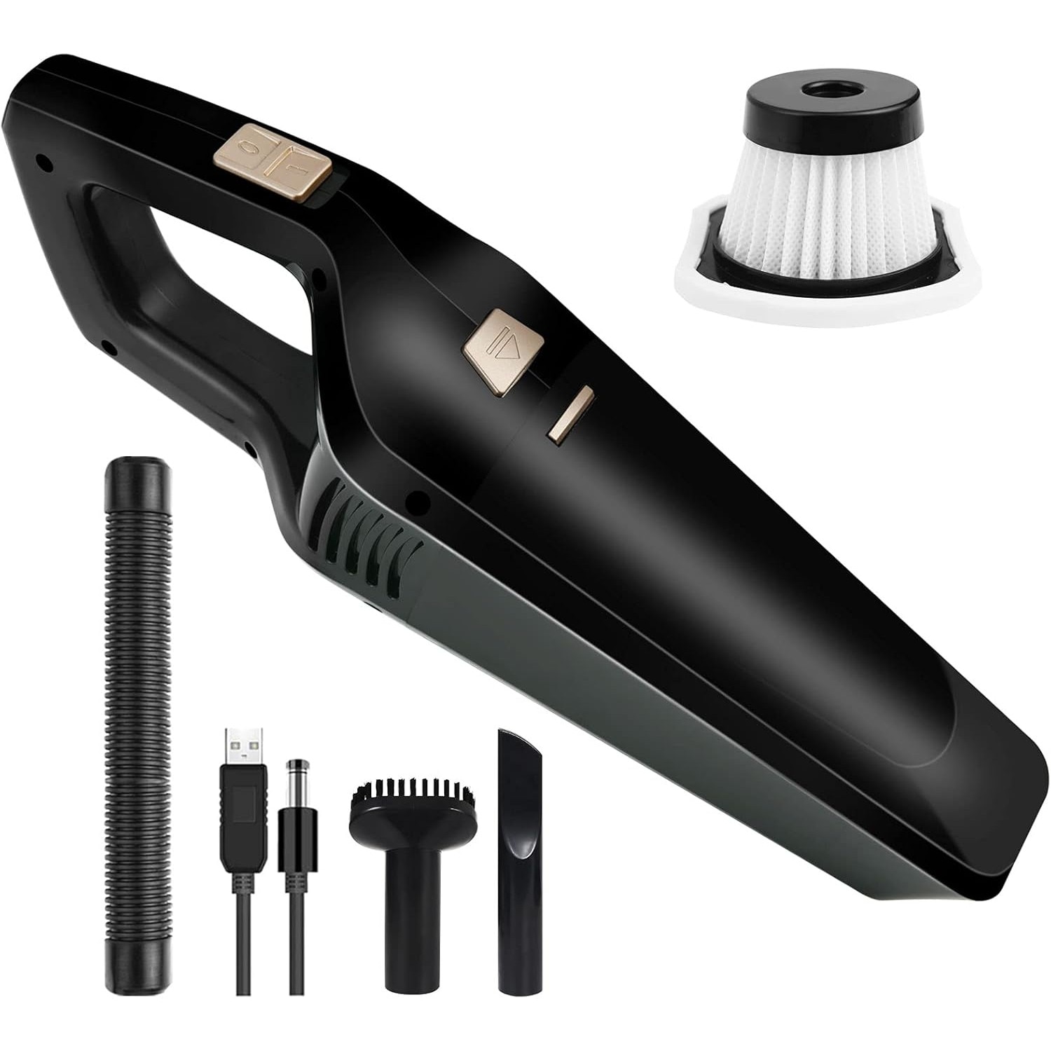 Aspirator de mana portabil, 120W, fara fir, cu incarcare USB, putere de aspiratie 4.5 kPa, negru