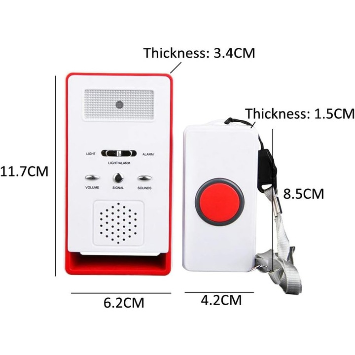 Безжична алармена система за възрастни пациенти, персонална аларма, 45 мелодии, червена, комплект 1 предавател + 1 приемник
