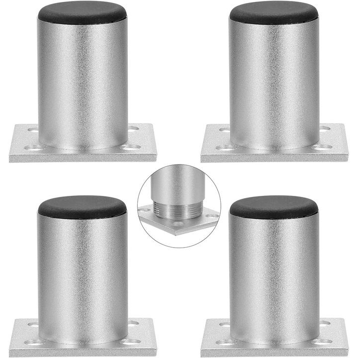 Picioare de mobila din aluminiu ajustabile, capacitate de incarcare 50 kg, set de 4 bucati, 60mm