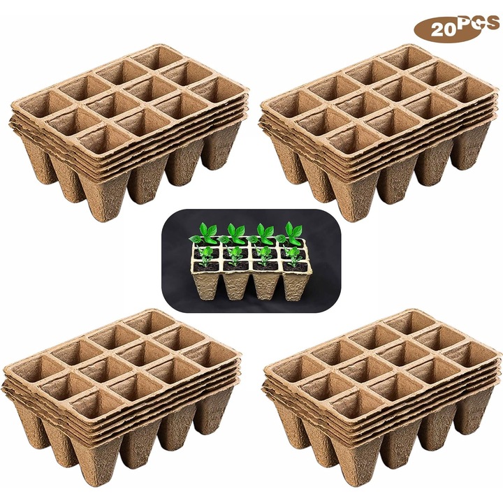 Set 240 Ghivece Biodegradabile pentru Rasaduri, 20 Piese, 16x12cm, pentru Plante, Fructe si Legume
