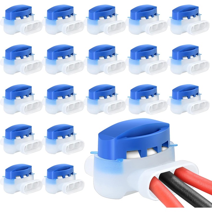 Set de 20 conectori pentru cabluri, alb cu capac albastru, 13.2x12.8x2.2cm