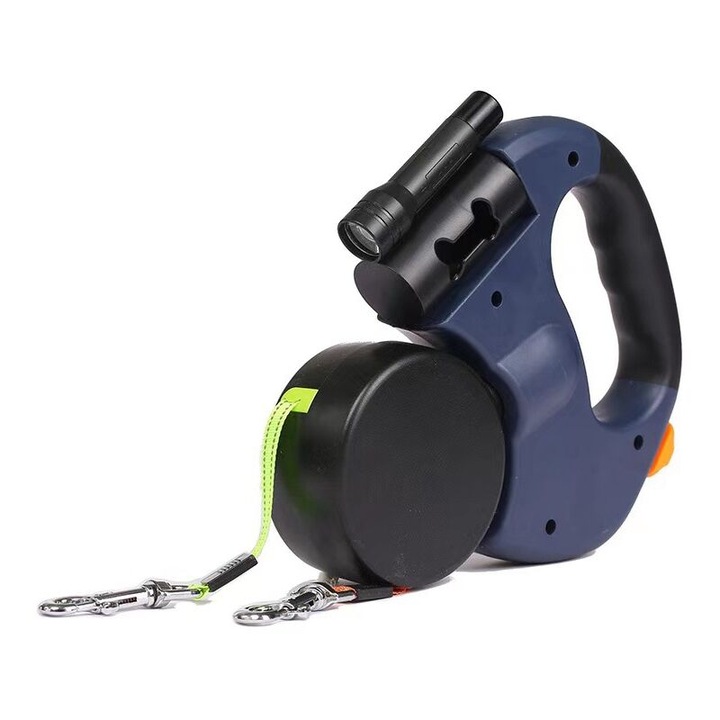 Lesa retractabila dubla pentru caini, 3m, pana la 25kg, neagra, set pentru 2 caini