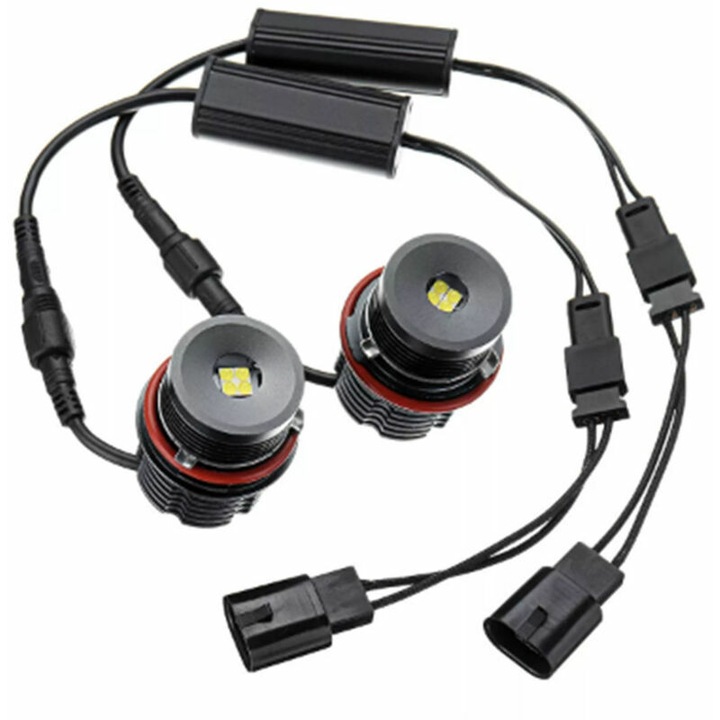 Proiectoare LED Angel Eyes, 40W, 1600lm, 6500K, set 2 buc, 16x11x5cm, pentru BMW E87 E39 E60 E61 E63 E65 E66 E83 E53