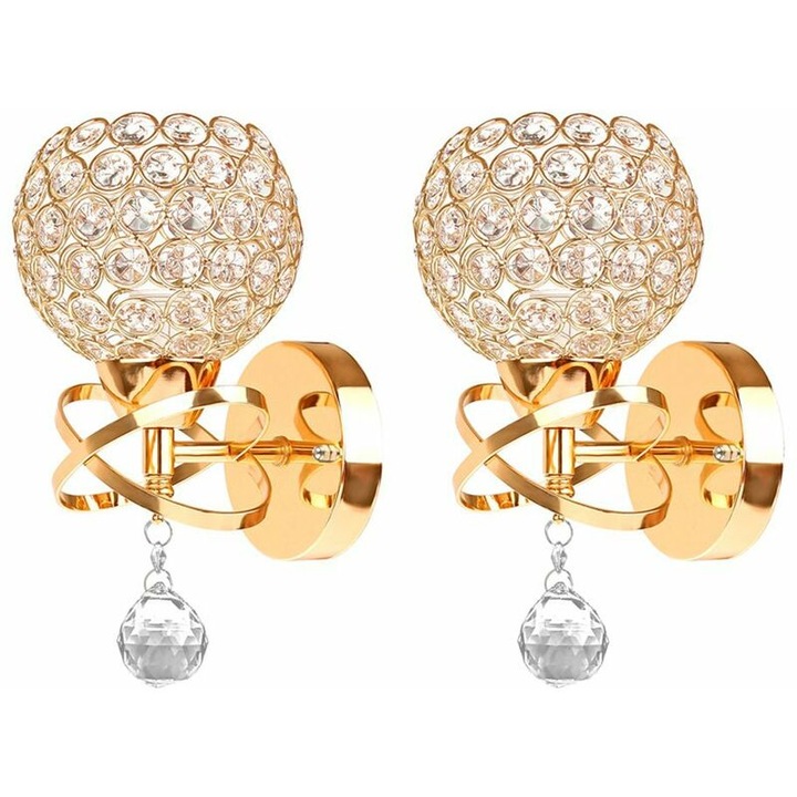 Modern Kristály Falikar Szett, 2 db-os, Nappali, Hálószoba, Arany, 30x15cm