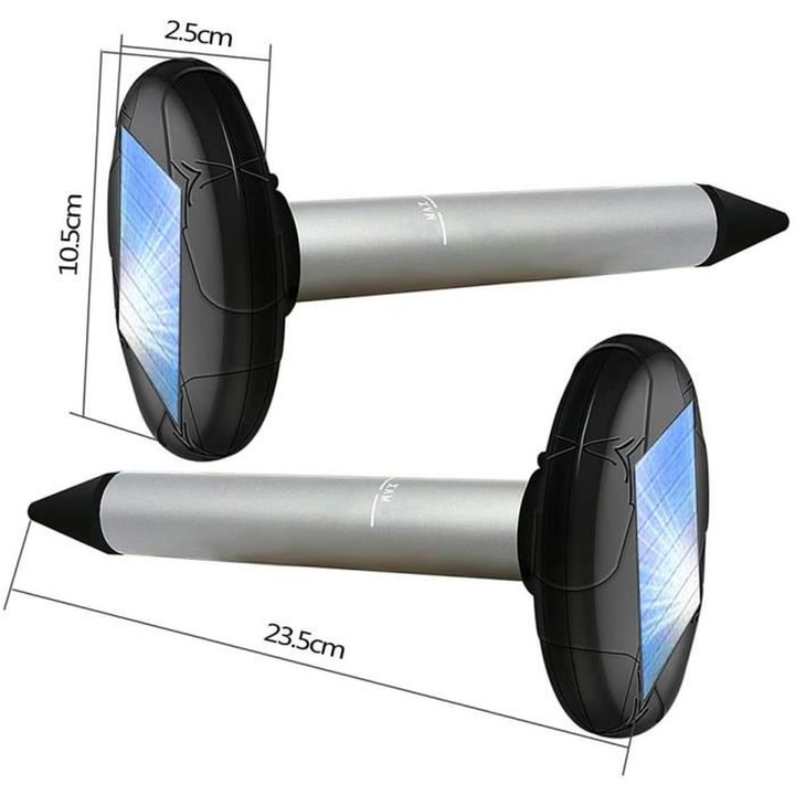 Repelent ultrasonic solar, set de 2, pentru soareci, sobolani, serpi, 23.5x10.5 cm