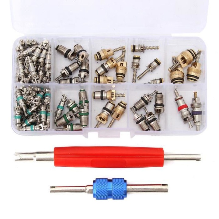 Set de demontare a miezului valvei de aer conditionat auto, R12/R134A, 100 piese, 125x65x23 mm