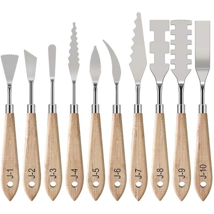 Set 10 Cutite Paleta din Otel Inoxidabil, Manere Ergonomice, Diverse Dimensiuni