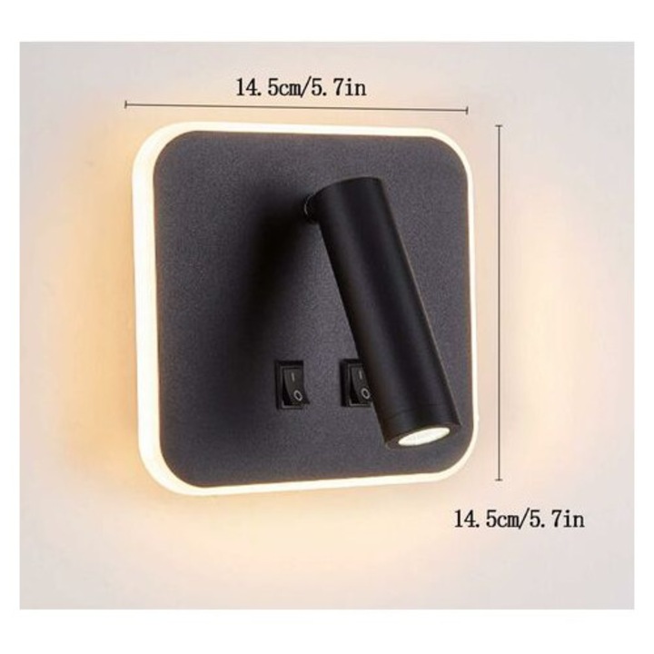 Aplica LED, 13W, neagra, din aluminiu, dimensiuni 14.5x14.5cm, utilizare interioara, set cu 2 surse de iluminat