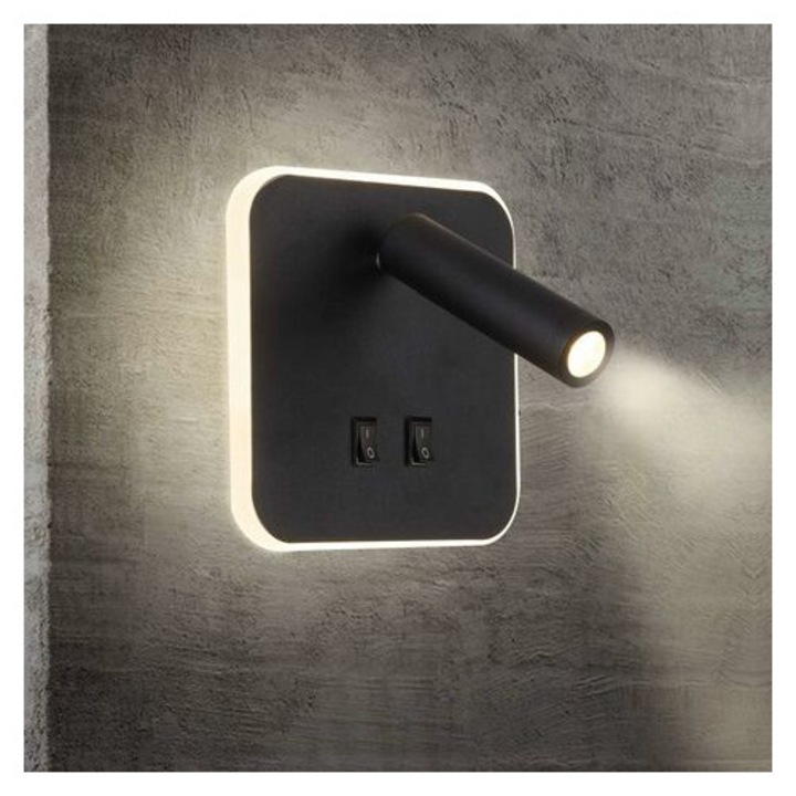 Lampa LED de perete, 13W, neagra, dimensiuni 14.5x14.5cm, utilizare interioara, cu 2 comutatoare