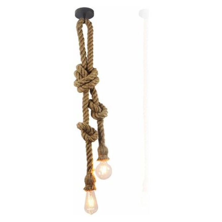 Lustra vintage din sfoara de canepa, 1 soclu E27, 60W, 220-240V, lungime 100cm