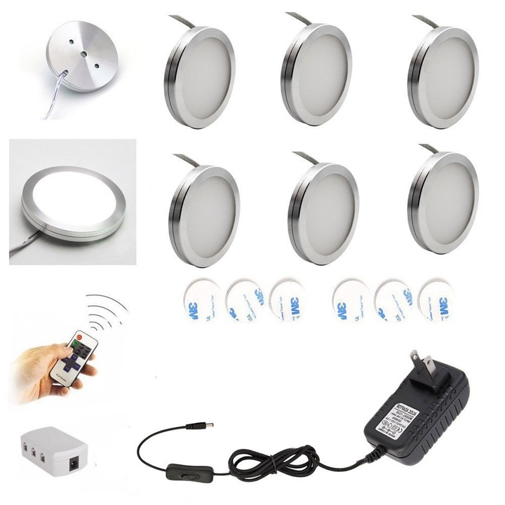 Set lampa LED pentru dulap, control wireless RF, 12W, alb rece 6500K, dimabil