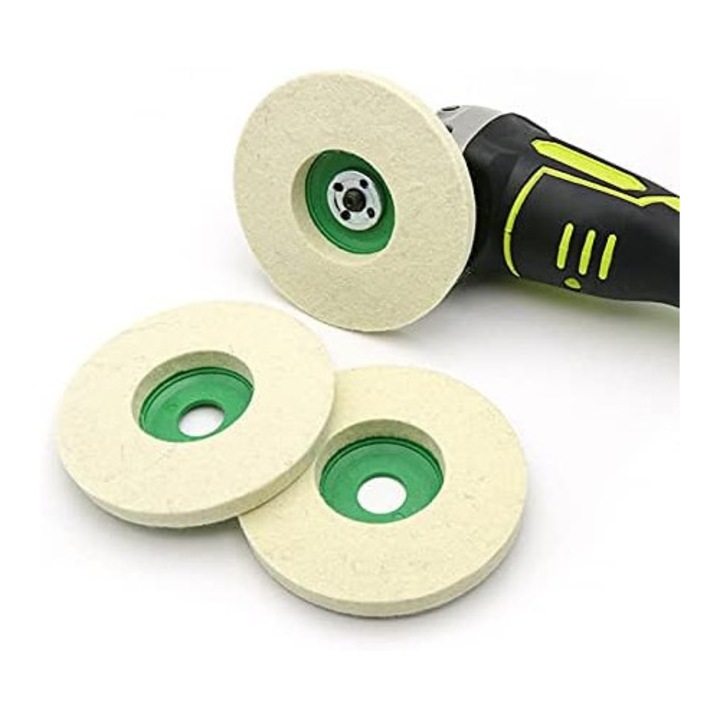 Set de 3 discuri de polizare din fetru de lana 90mm, grosime 10mm, pentru slefuire diverse materiale, verde