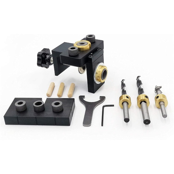 Sablon de gaurit 3 in 1 cu clema de pozitionare ajustabila, din aliaj de aluminiu, portabil