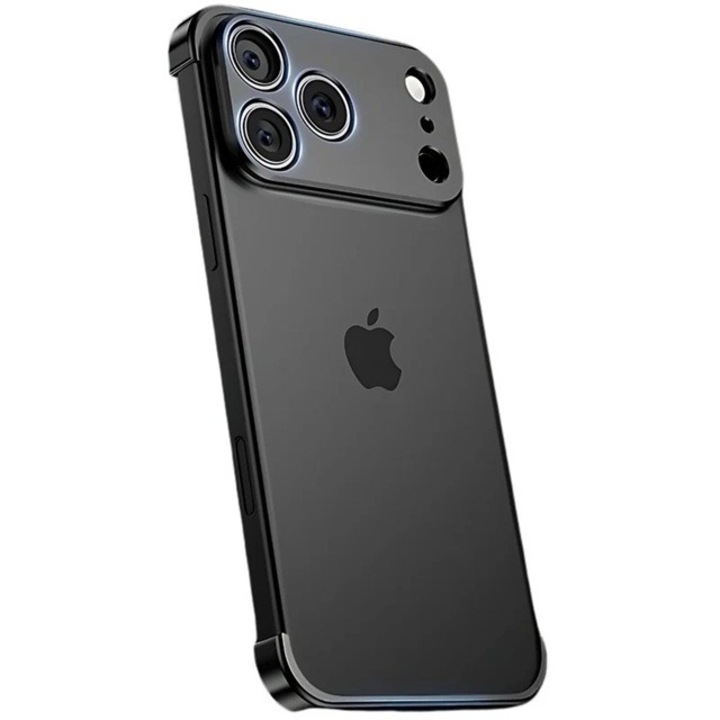 Carcasa de Telefon, Compatibila Apple iPhone 17 Pro, Fara Rama, doar Colturi si Camera, din Metal, Grosime 0.1 mm, Negru