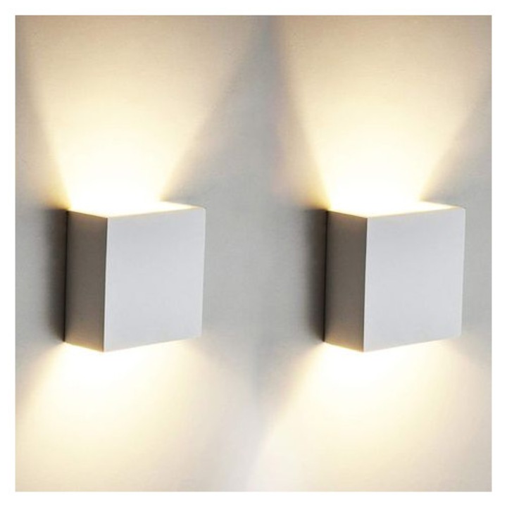 6W-os LED fali lámpa, 2 darabos készlet, meleg fehér, 100x100x50mm