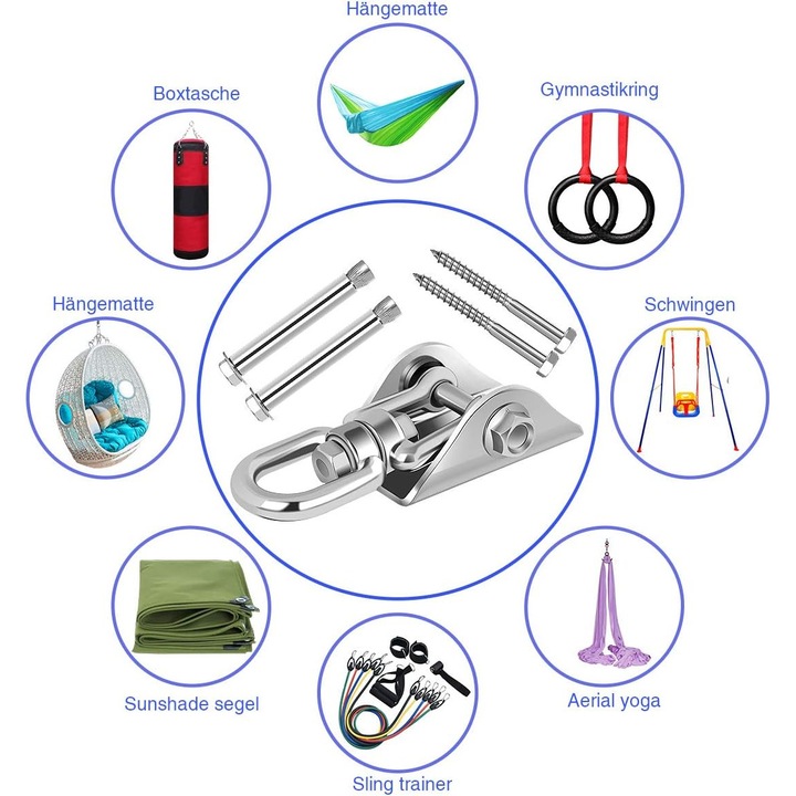 Carlig de tavan rotativ 360 din otel inoxidabil SUS304, cu 4 suruburi de ajustare, capacitate 450 kg