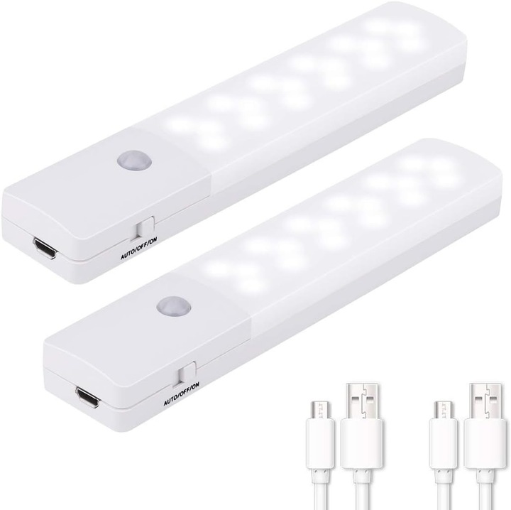 Set de 2 veioze wireless cu senzor de miscare, 18 LED-uri, iluminare alba, dimensiuni 15x3x1.5cm