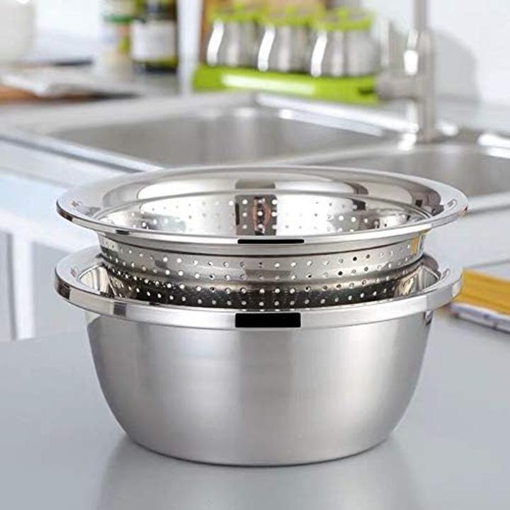 2 db rozsdamentes acél szűrő készlet, 26 cm-es tálak, salátákhoz és gyümölcsmosáshoz