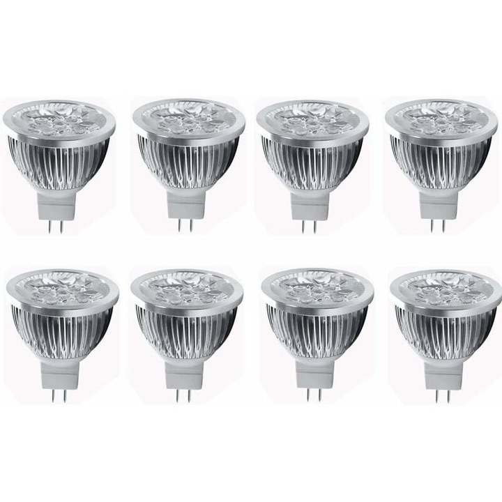 8 db-os LED MR16 4W izzókészlet, GU5.3 foglalat, 12V, 35W halogénnel egyenértékű, 3000K