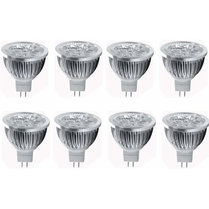 Set de 8 becuri LED MR16 4W, baza GU5.3, 12V, echivalent 35W halogen, 3000K