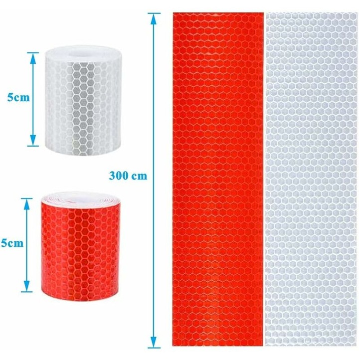 Fényvisszaverő öntapadós szalag, 5 cm x 3 m, nagy láthatóság, 2 darabos készlet, fehér és piros