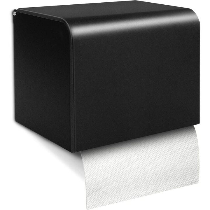 Suport pentru hartie igienica montat pe perete, negru mat, din otel inoxidabil 304, cu compartimente pentru prosoape de hartie, 20x13x13cm