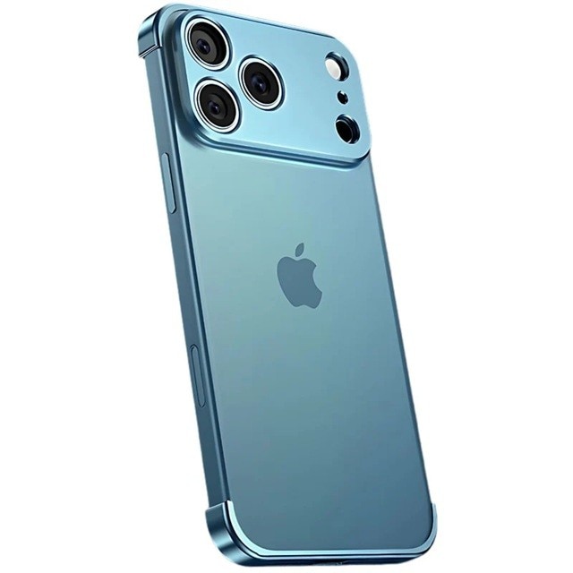 Carcasa de Telefon, Flippy, Compatibila Apple iPhone 17 Pro Max, Fara Rama, doar Colturi si Camera, din Metal, Grosime 0.1 mm, Albastru