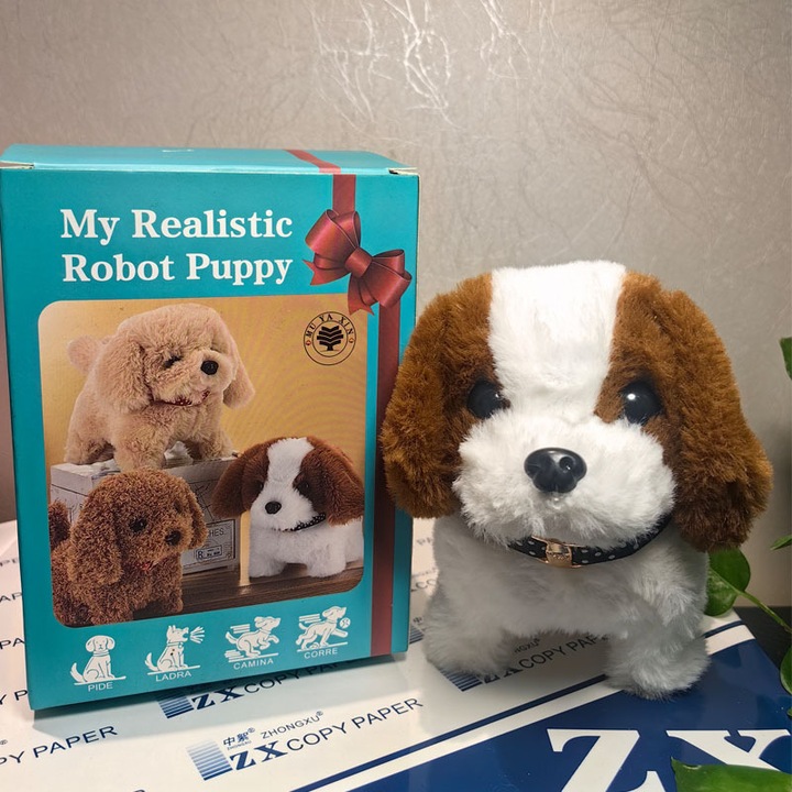 Jucarie interactiva, My Robot Puppy, caine care merge, culoare maro Saint Bernard