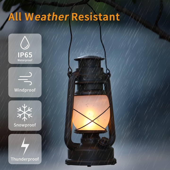 Set de 2 felinare retro cu LED, mod flacara si lumina calda, alimentate cu baterii, impermeabile