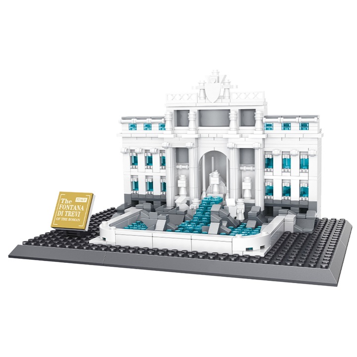 Set de constructie 3D – Seria Arhitectura Mondiala, 667 piese, Fantana Trevi din Roma, 27, 2 × 27, 2 × 14 cm, material ABS, educatie STEM, cadou perfect