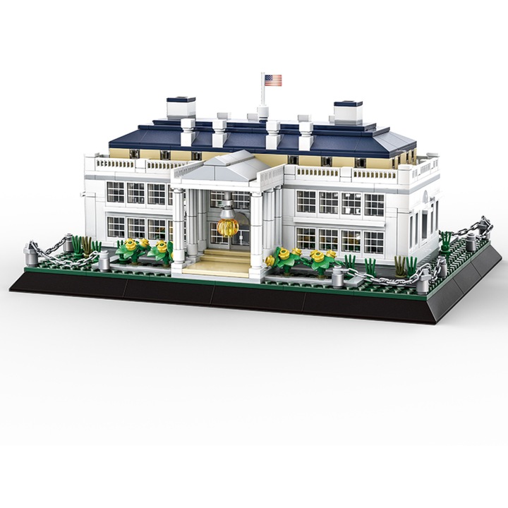 Set de constructie 3D – Cladiri emblematice ale lumii, Casa Alba din Washington, 894 piese, 30, 4 × 24 × 15, 2 cm, material ABS, educatie STEM, cadou perfect