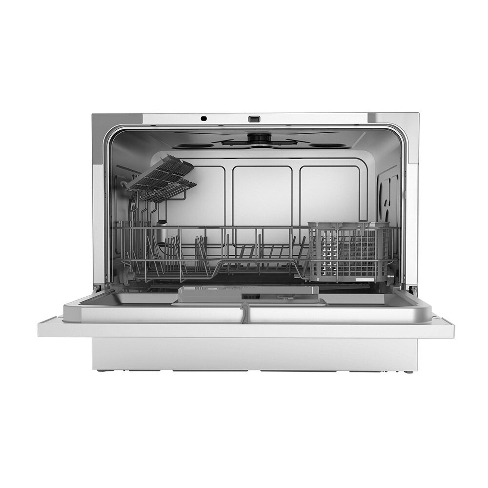 Masina de spalat vase compacta Crown WQP6-3602AW, Start intarziat, Program ECO, Indicator LED, Control digital, 6 seturi, 5 programe, Clasa F, Alba