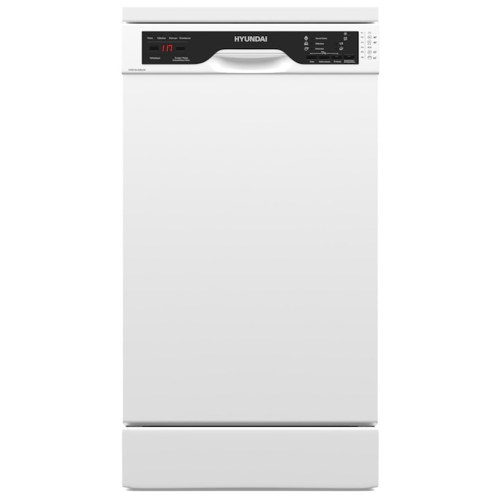 Masina de spalat vase, Hyundai HDW19-4560/W, Latime 45 cm, 10 seturi, 6 programe, tabel de control in greaca, Clasa E, Alb