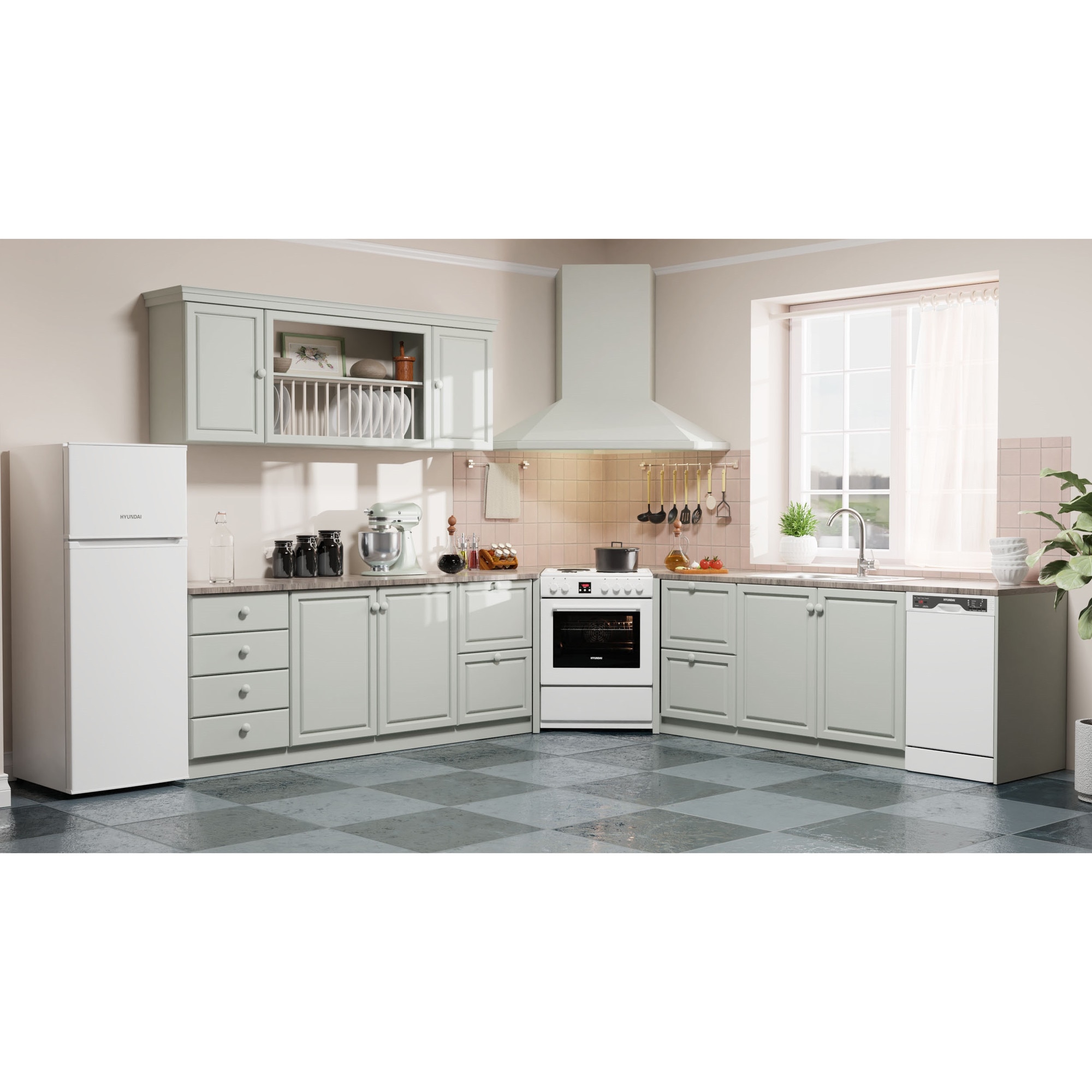 Masina de spalat vase, Hyundai HDW19-4560/W, Latime 45 cm, 10 seturi, 6 programe, tabel de control in greaca, Clasa E, Alb