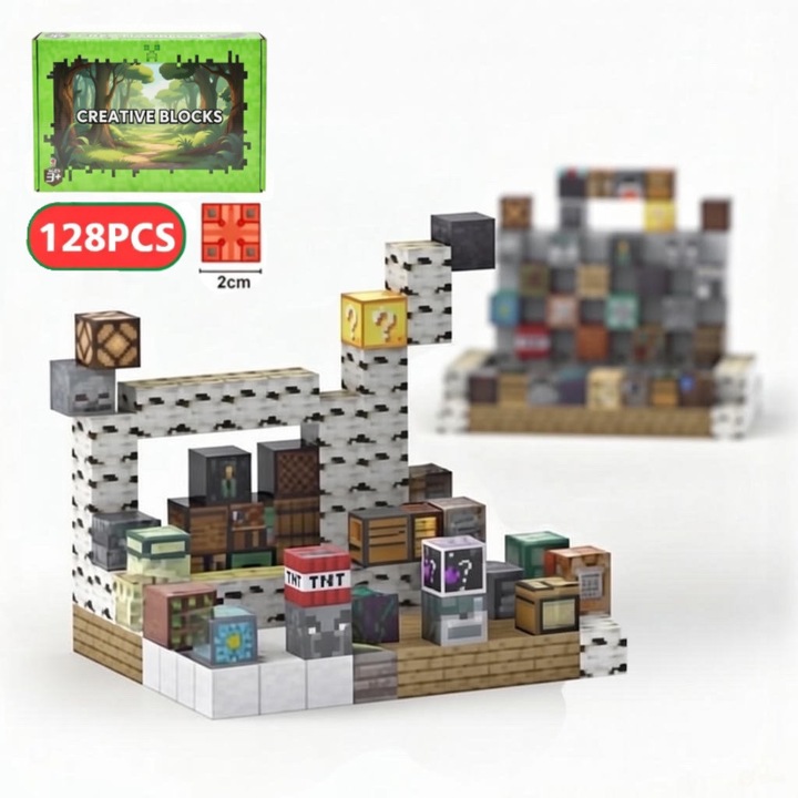 Магнитни строителни блокчета 128 части, множество модели, развитие на двигателни умения, креативност и когнитивно развитие, ABS пластмаса, подаръци за деца