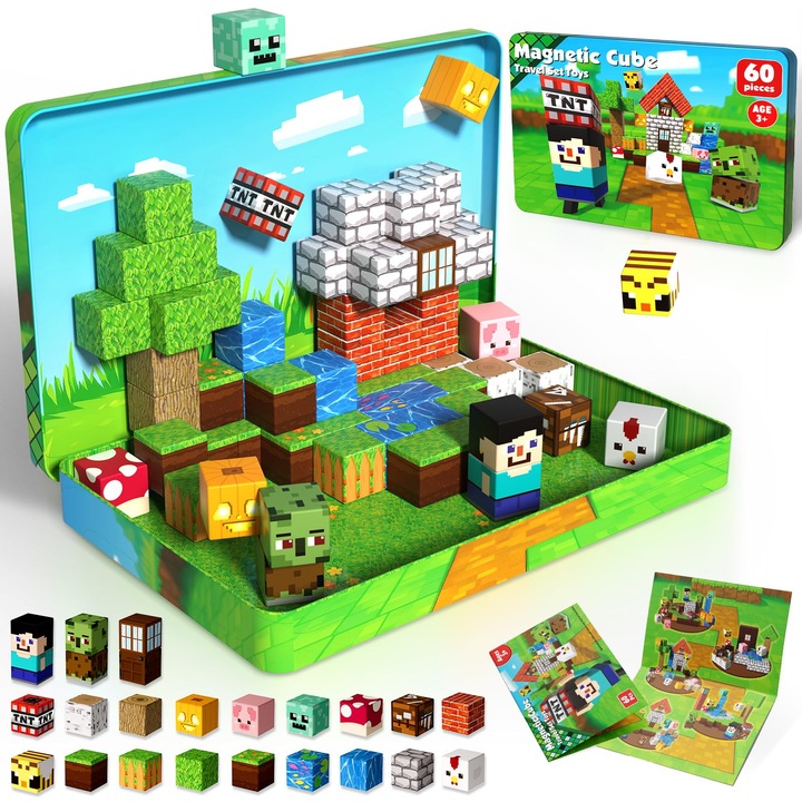 Магнитни блокчета с метална кутия, мини магнитни кубчета за изграждане 2 см STEM образователни играчки за деца на възраст 3+ момчета момичета, 60 броя