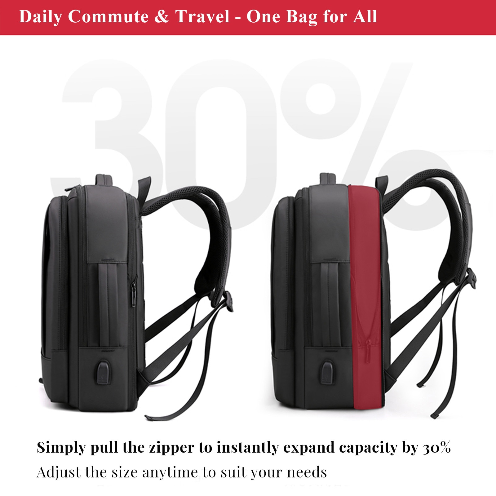 Rucsac de laptop pentru calatorie si business, cu port USB de incarcare, rezistent la apa si extensibil. Compatibil cu laptopuri 15.6 & 13.3 inch, pentru barbati, femei, studenti si naveta zilnica