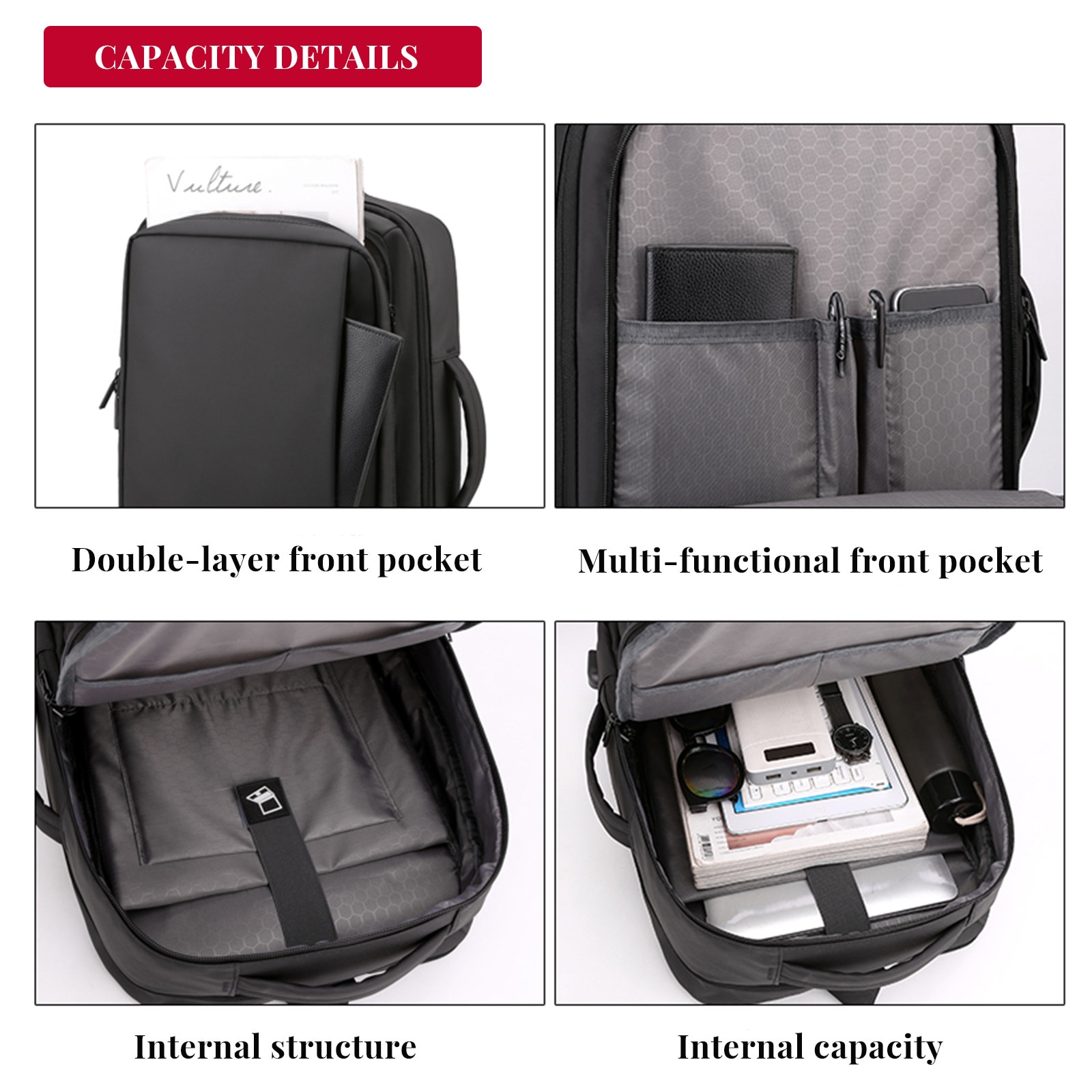 Rucsac de laptop pentru calatorie si business, cu port USB de incarcare, rezistent la apa si extensibil. Compatibil cu laptopuri 15.6 & 13.3 inch, pentru barbati, femei, studenti si naveta zilnica