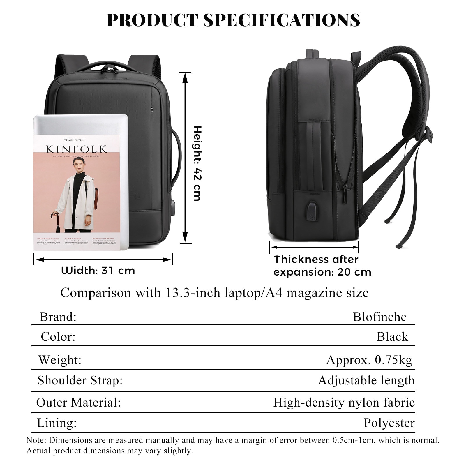 Rucsac de laptop pentru calatorie si business, cu port USB de incarcare, rezistent la apa si extensibil. Compatibil cu laptopuri 15.6 & 13.3 inch, pentru barbati, femei, studenti si naveta zilnica