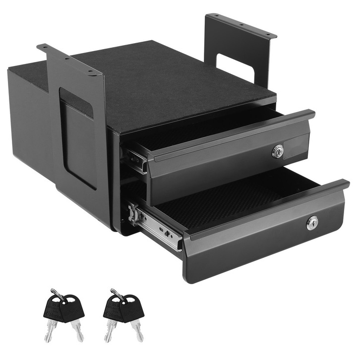 Sertar glisant sub birou, dublu, cu incuietoare, negru, 35x33x25 cm